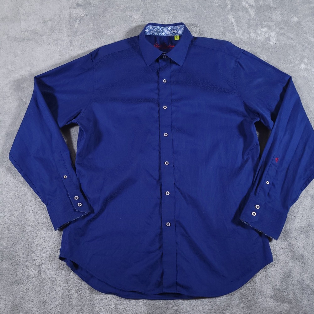 Robert Graham Shirt Mens Large Blue Jacquard Paisley Classic Fit Button Cotton‎ - Picture 2 of 9